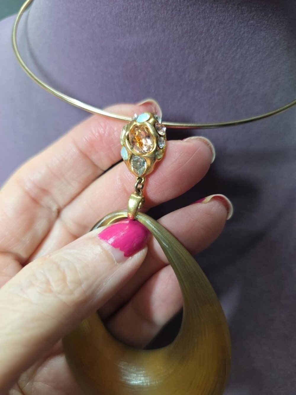 Alexis Bittar Necklace RARE  Vintage Pendant Necklace Lucite and Crystals - Picture 6 of 6